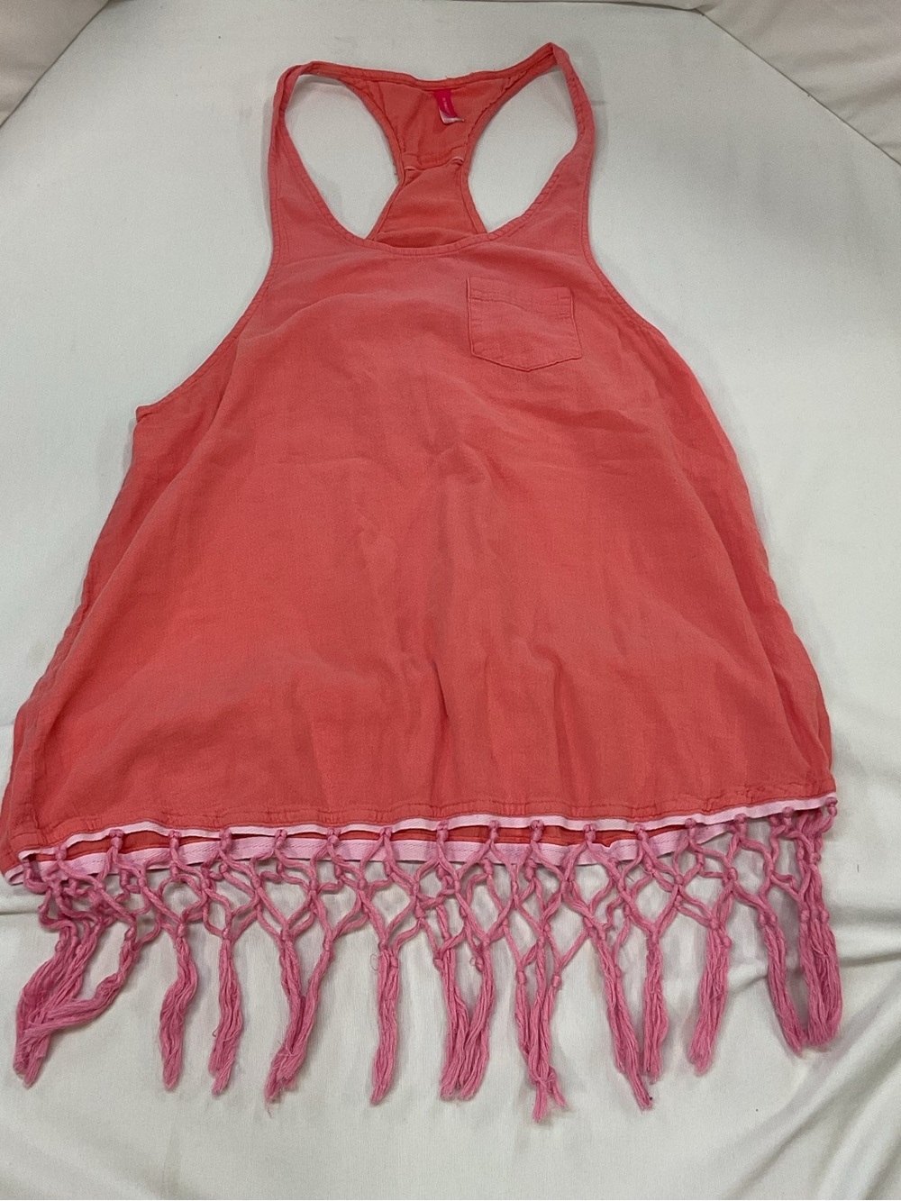 Victoria's Secret Pink Orange Swim Cover Up Tank Top Macrame Fringe Hem Size M